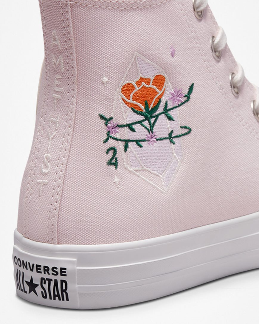 Tenisi Inalti Dama Converse Chuck Taylor All Star Embroidered Crystals Roz Albi | RO TPLEU652